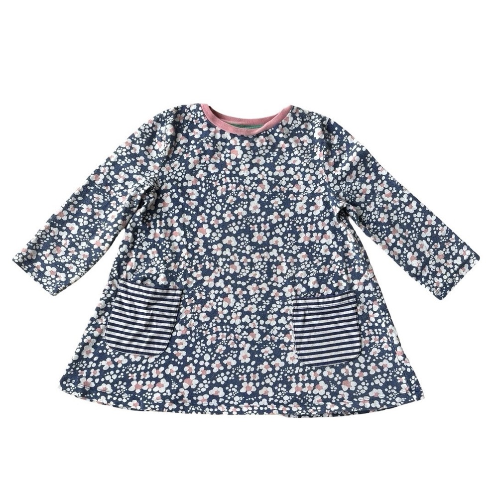 Mini Boden Girls Blue Pink Floral Long Sleeve Cotton Jersey Dress Size 9-10Y